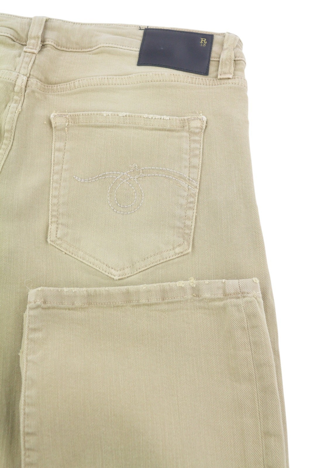 R13 berniukiški tiesūs moteriški džinsai, 30 chaki spalvos, tamprūs, blukinti, iki kulkšnių, laisvalaikio, RRP 699 € 