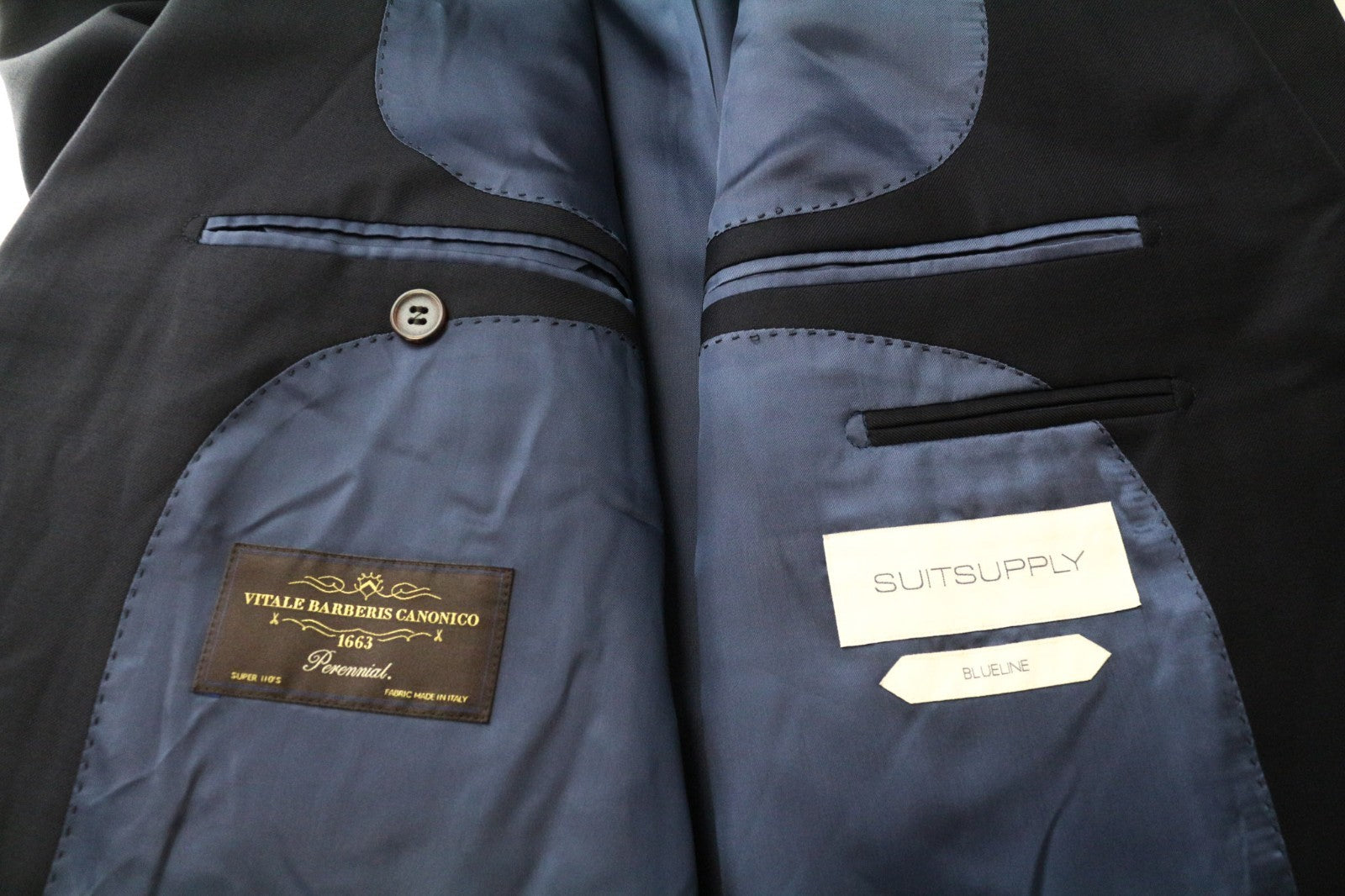 SUITSUPPLY Lazio Men's Suit UK52R Navy Blue Pure Wool 2 Piece Slim Single-Breast