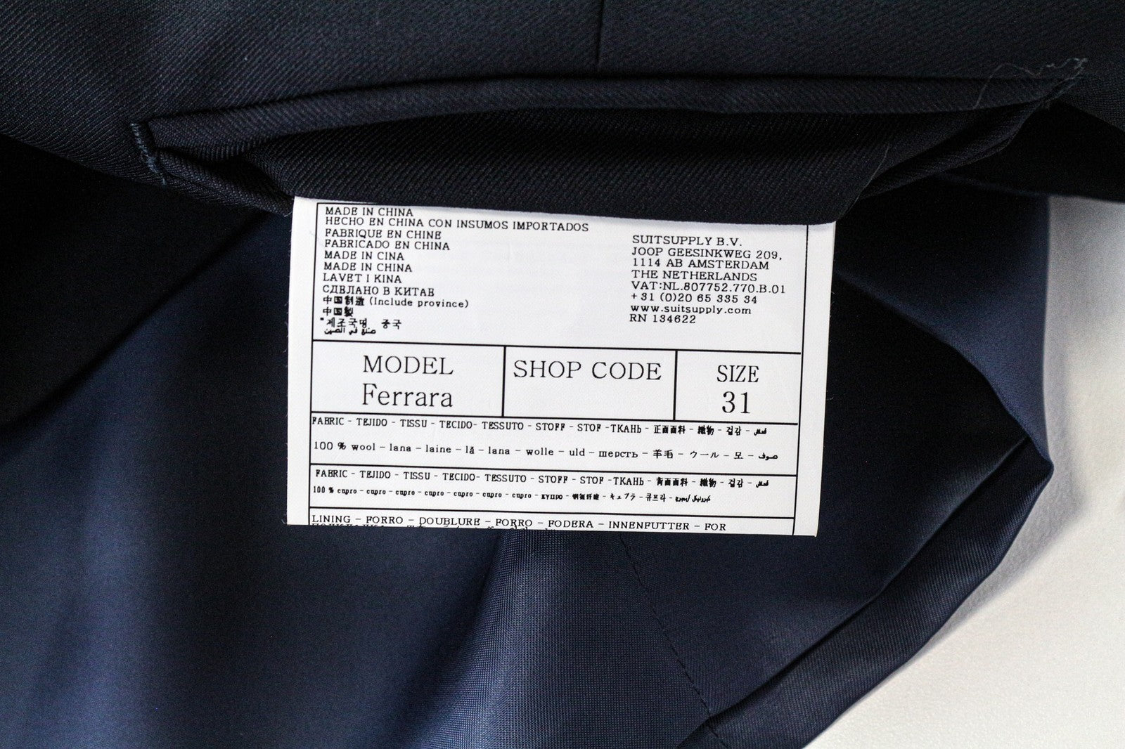 SUITSUPPLY Ferrara Men's Waistcoat UK52S Navy Blue Wool Classic Single-Breasted