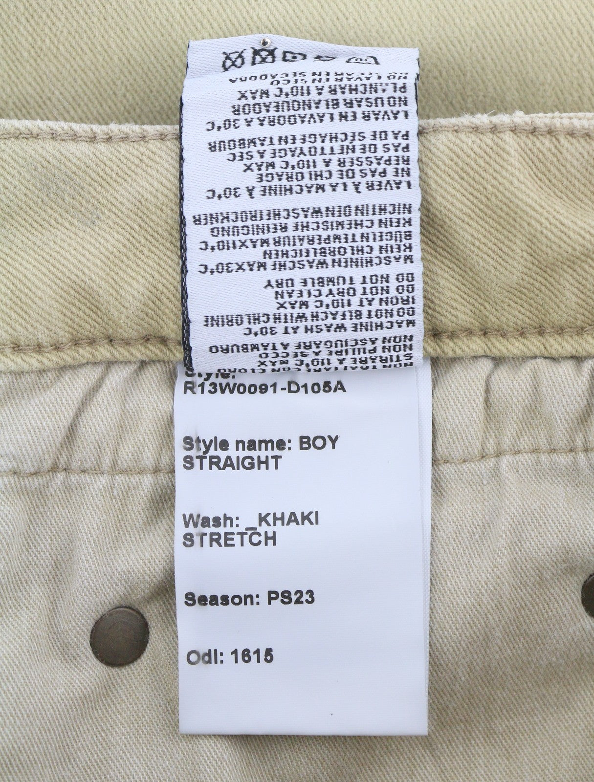 R13 Boy Straight Women Jeans 27 Khaki Stretch Washed Cropped Ankle Zip RRP€699