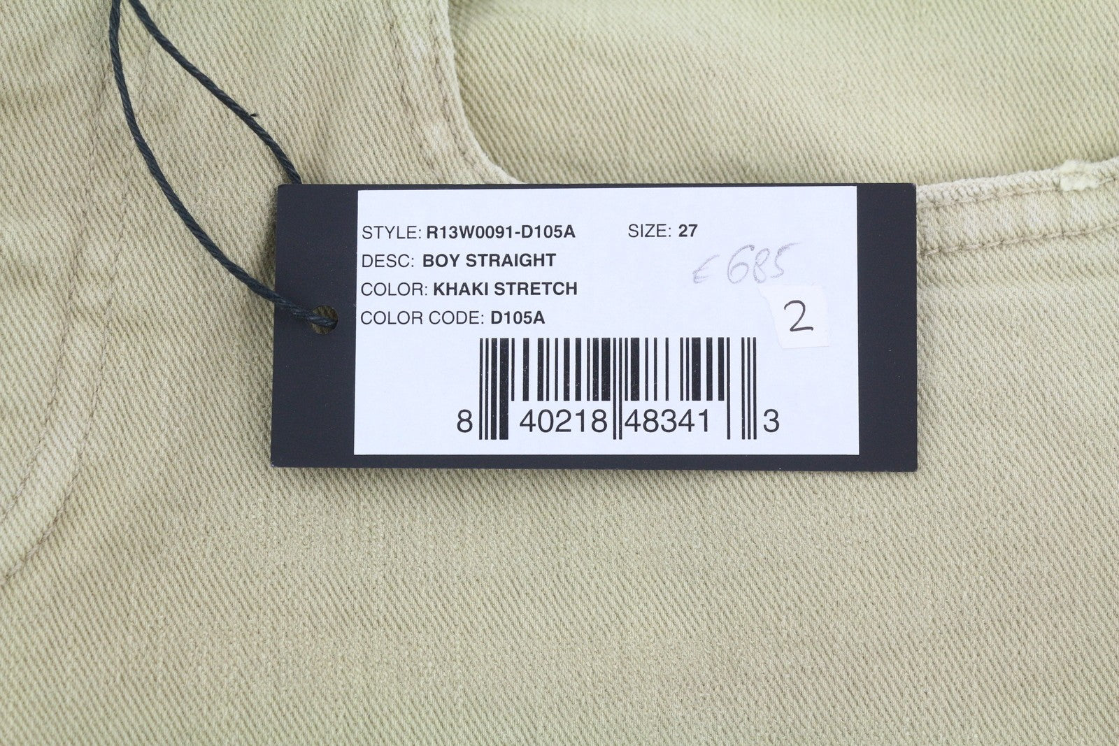 R13 Boy Straight Women Jeans 27 Khaki Stretch Washed Cropped Ankle Zip RRP€699