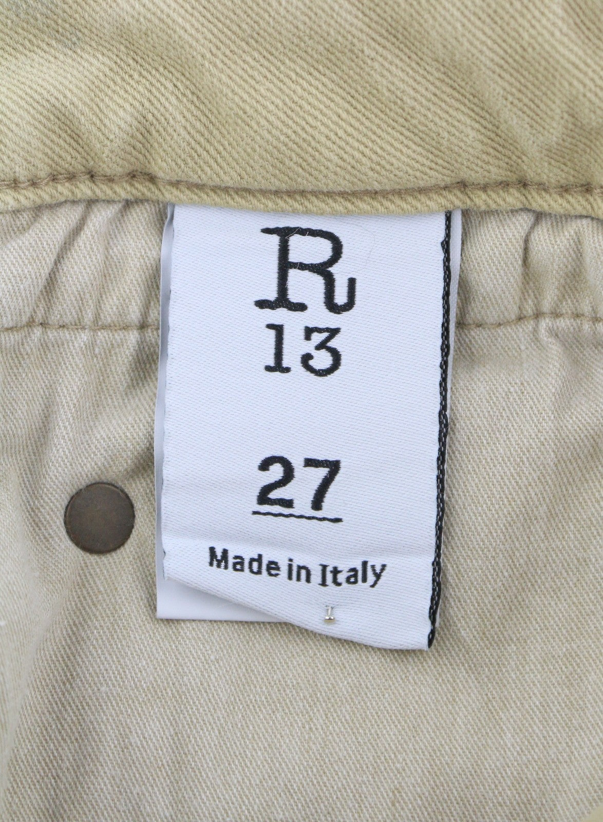 R13 Boy Straight Women Jeans 27 Khaki Stretch Washed Cropped Ankle Zip RRP€699