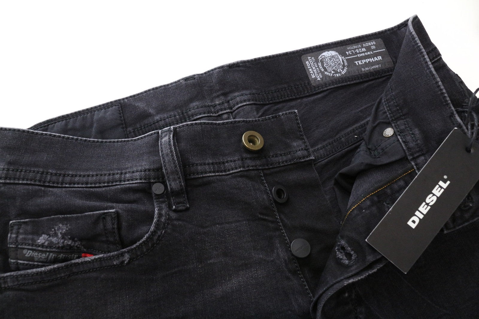 DIESEL Tepphar 069DV vyriški džinsai W28/L34 juodi, ploni, morkų spalvos, tamprūs, džinsai 