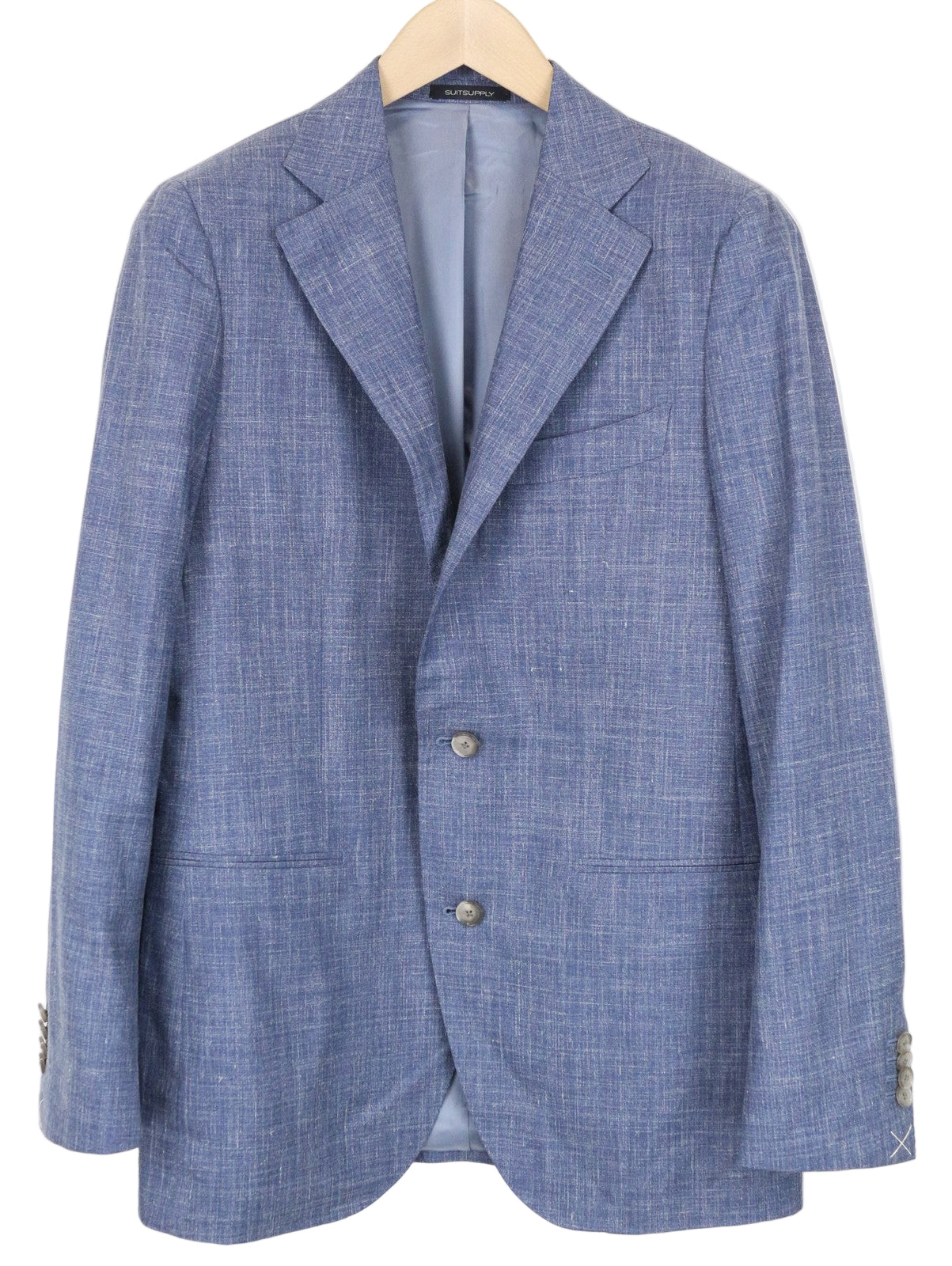 SUITSUPPLY La Spalla vyriškas švarkas UK38R mėlynas lininis šilko ir vilnos mišinio vienos krūtinės audinys 