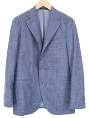 SUITSUPPLY La Spalla vyriškas švarkas UK38R mėlynas lininis šilko ir vilnos mišinio vienos krūtinės audinys 