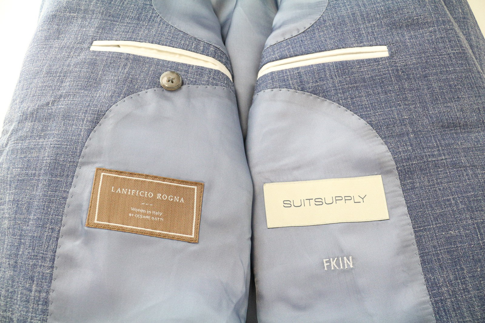 SUITSUPPLY La Spalla vyriškas švarkas UK38R mėlynas lininis šilko ir vilnos mišinio vienos krūtinės audinys 
