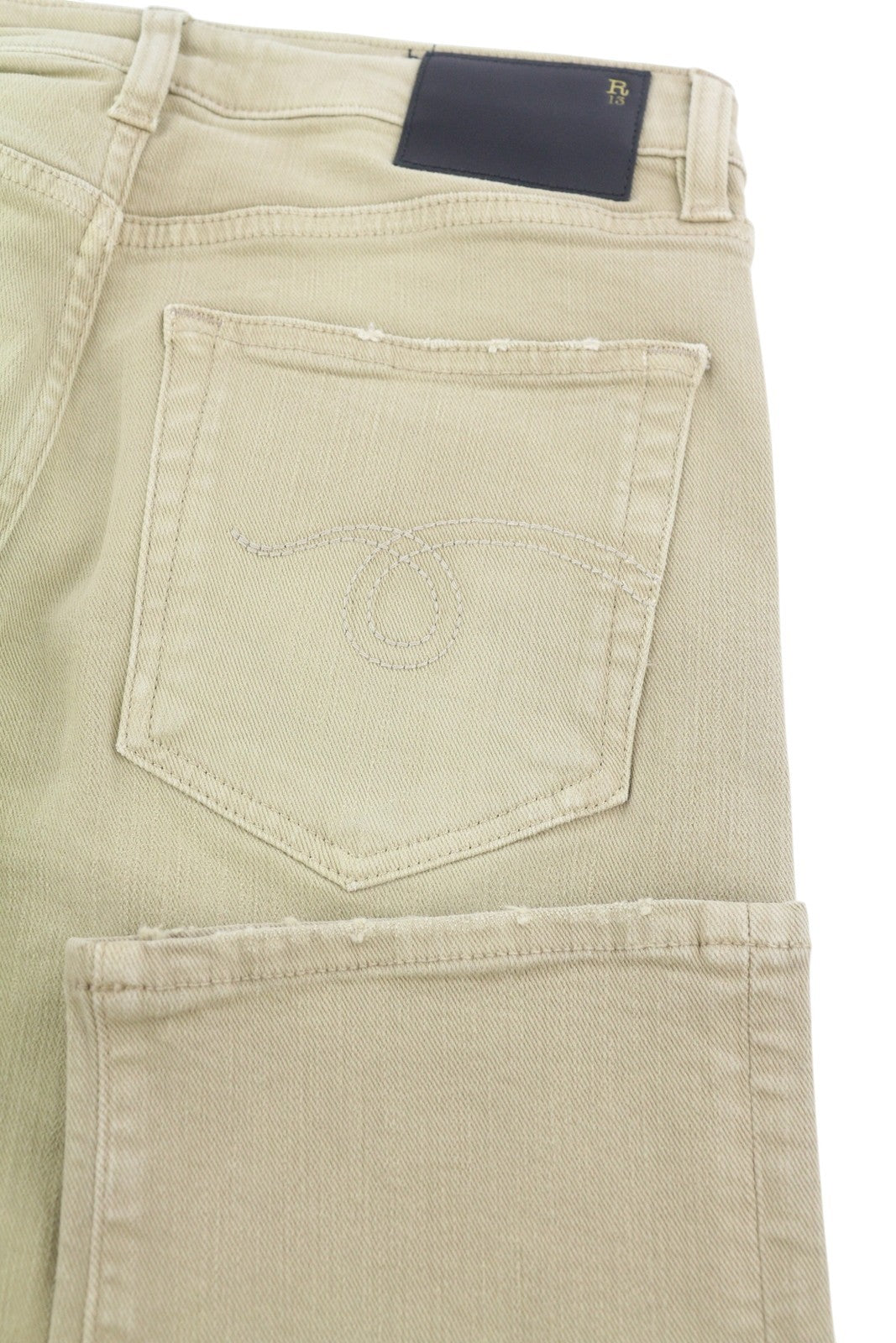 R13 berniukiški tiesūs moteriški džinsai, 26 chaki spalvos, tamprūs, išblukę, trumpinti iki kulkšnių, rekomenduojama kaina – 699 € 