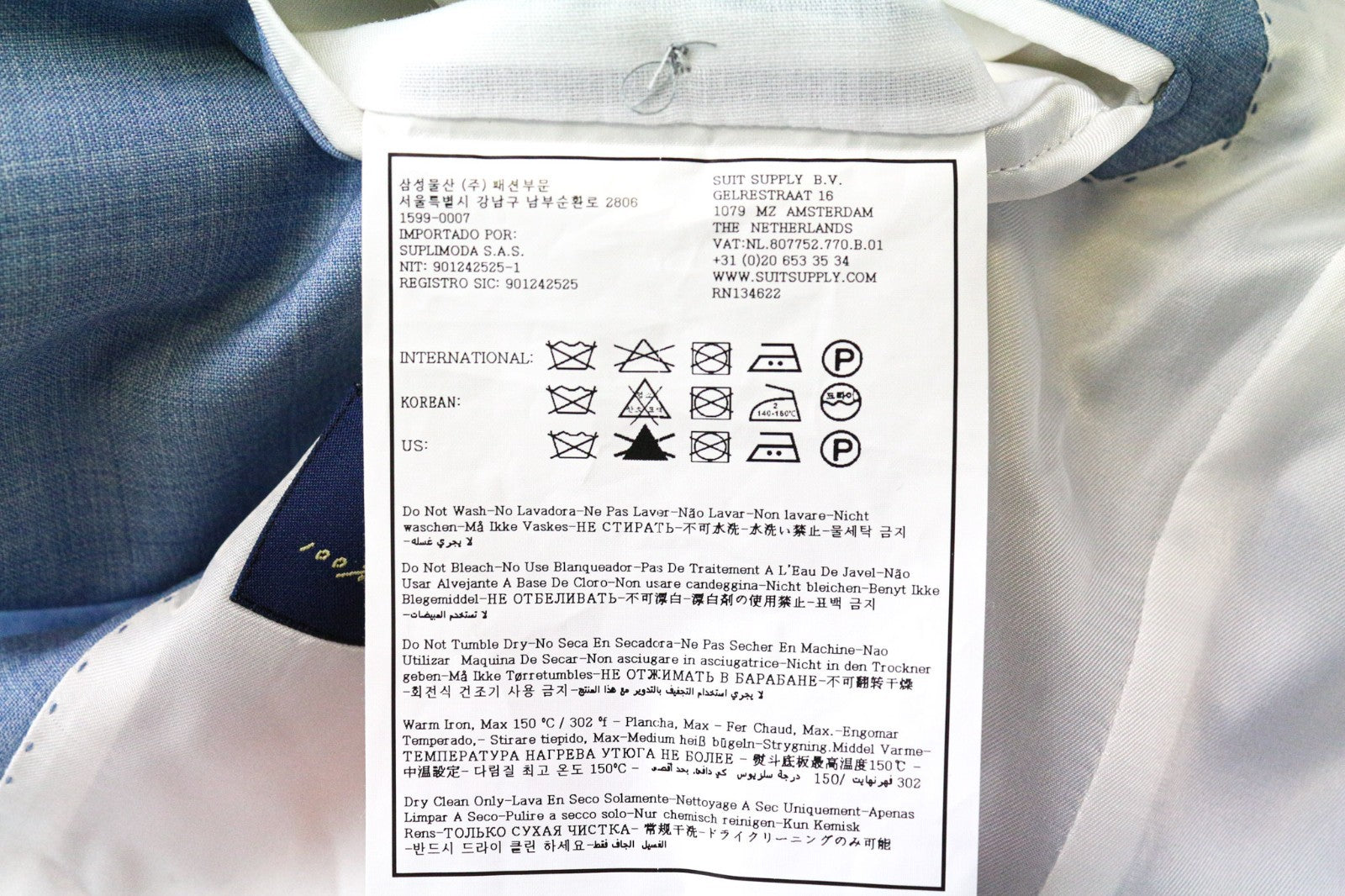 SUITSUPPLY Lazio Men's Suit UK36S Light Blue Pure Wool Slim 2 Piece Classic Set