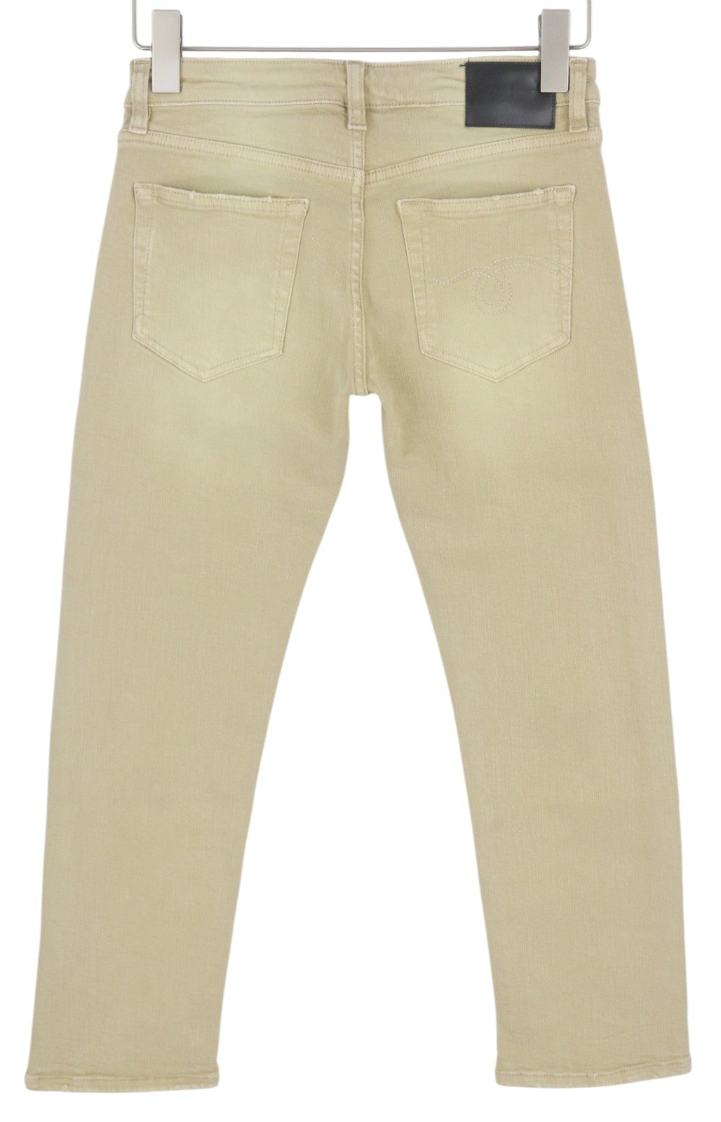 R13 Boy Straight Women Jeans 25 Khaki Stretch Washed Cropped Ankle Zip RRP€699