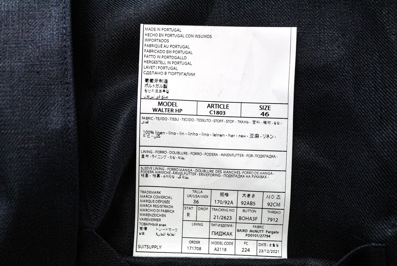 SUITSUPPLY Walter Men's Blazer UK36R Navy Blue Linen Shacket Lightweight