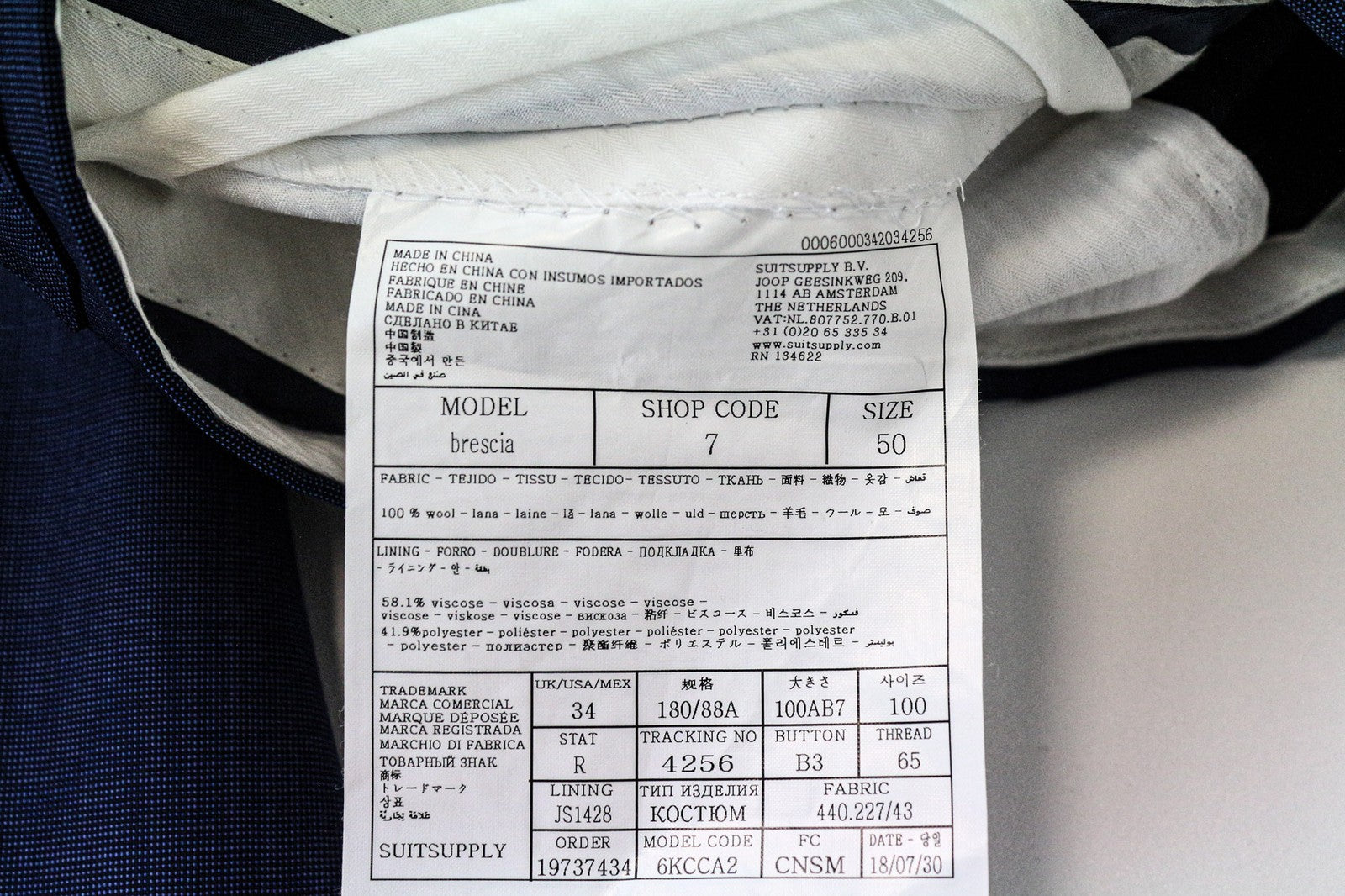 SUITSUPPLY Brescia Men's Trousers UK34R Blue Wool Pleated Cuffed Front Smart Fit