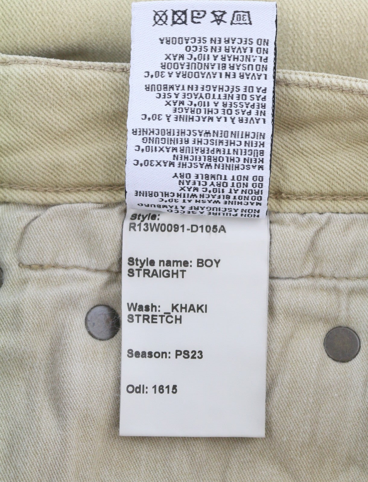 R13 Boy Straight Women Jeans 24 Khaki Stretch Washed Cropped Ankle Zip RRP€699