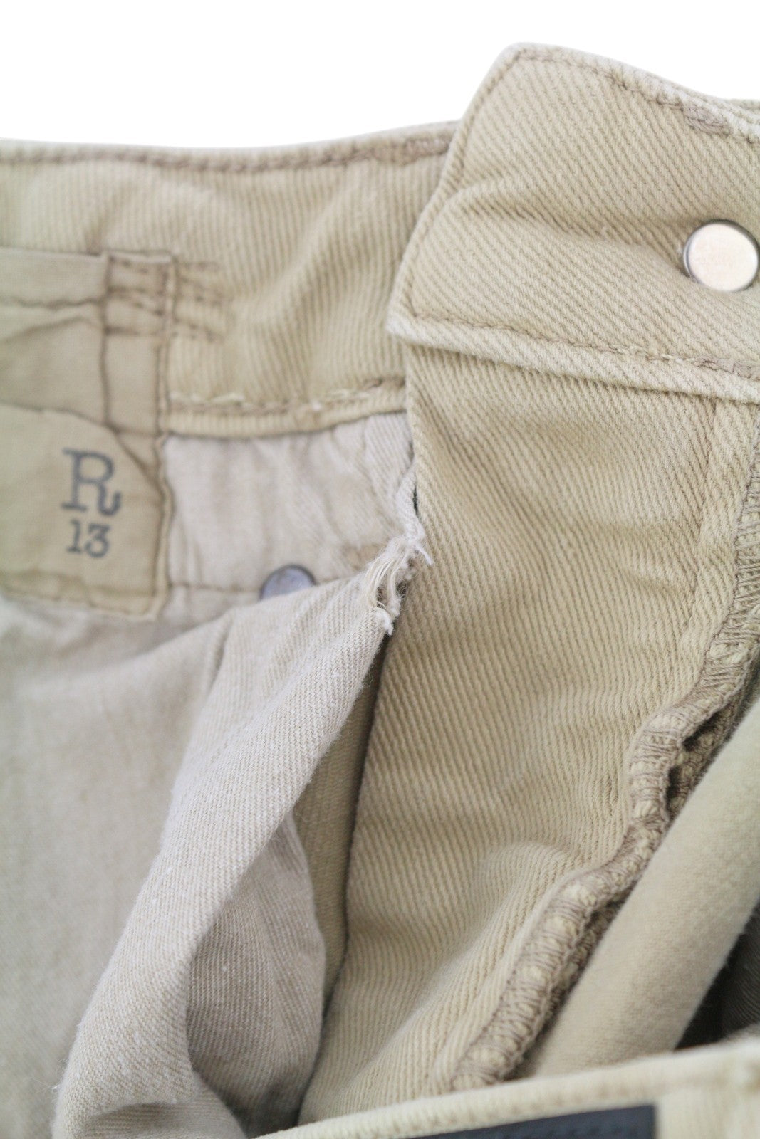 R13 Boy Straight Women Jeans 24 Khaki Stretch Washed Cropped Ankle Zip RRP€699