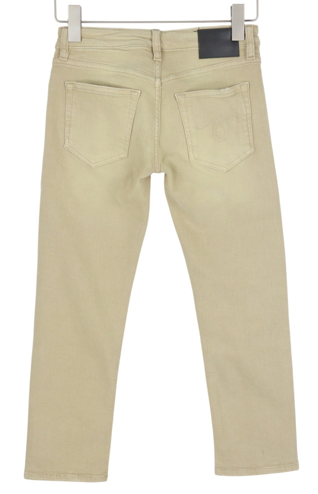 R13 Boy Straight Women Jeans 24 Khaki Stretch Washed Cropped Ankle Zip RRP€699