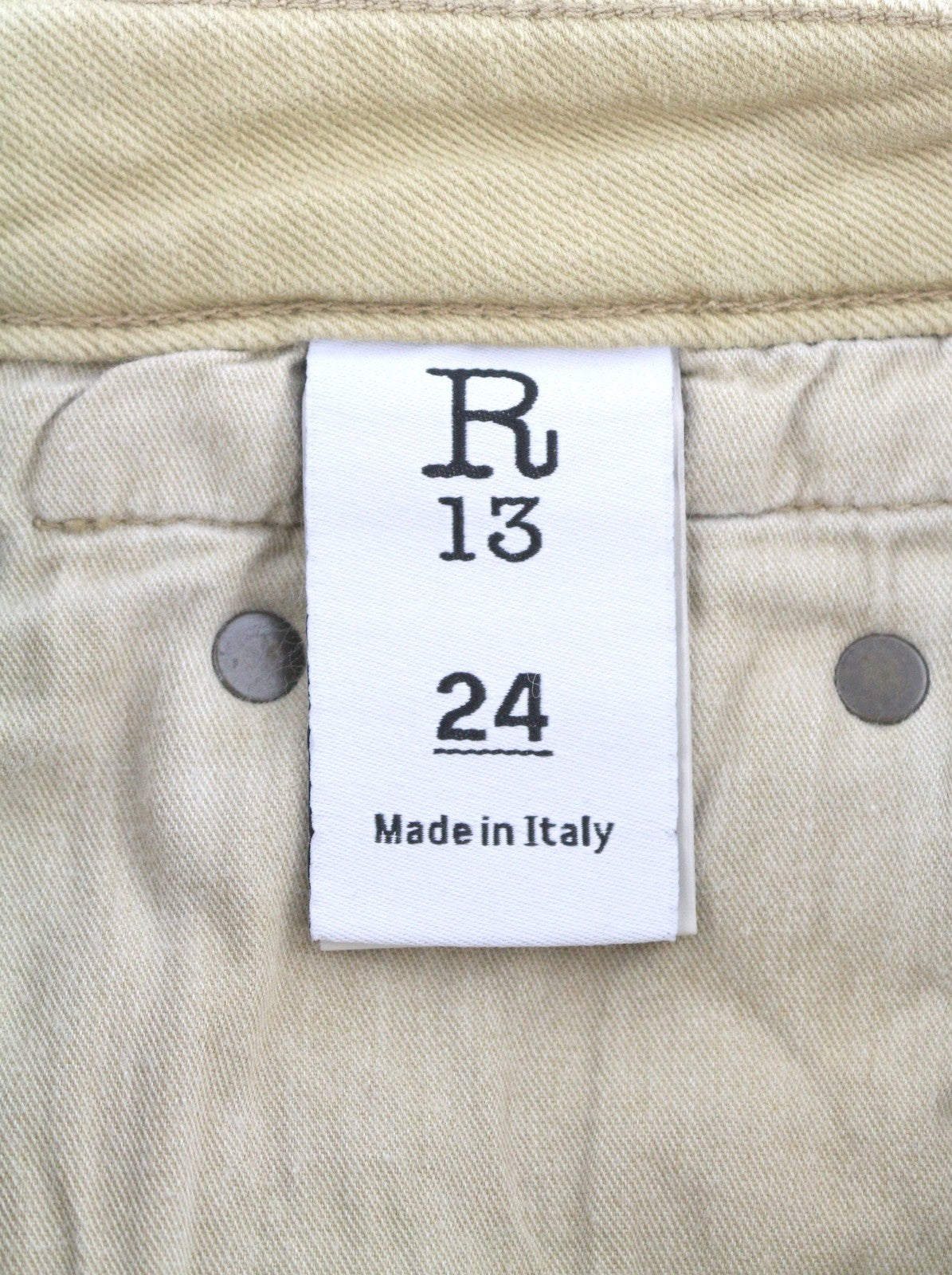 R13 Boy Straight Women Jeans 24 Khaki Stretch Washed Cropped Ankle Zip RRP€699