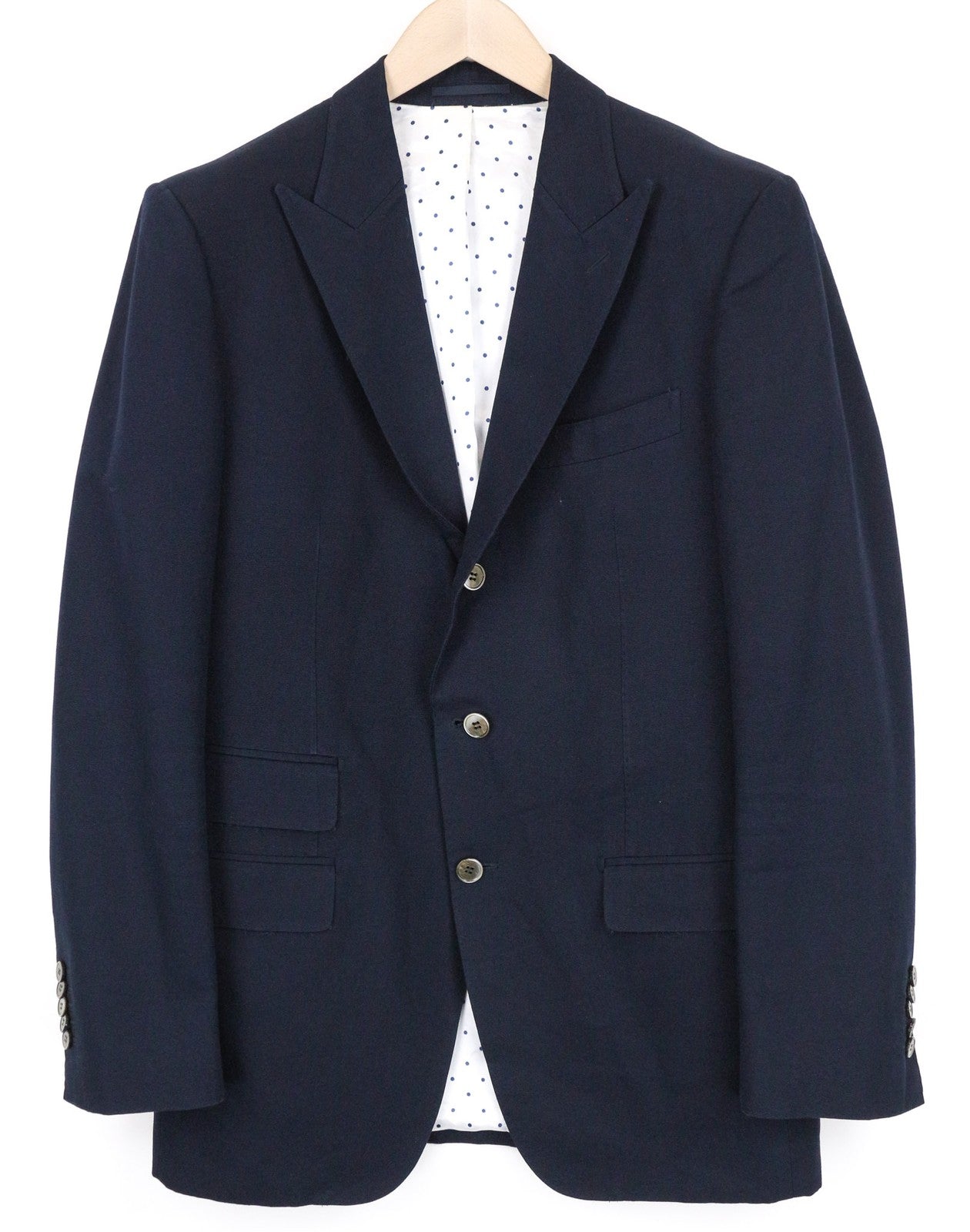 SUITSUPPLY Men's Blazer UK42R Blue Pure Cotton Single-Breast Peak Lapel