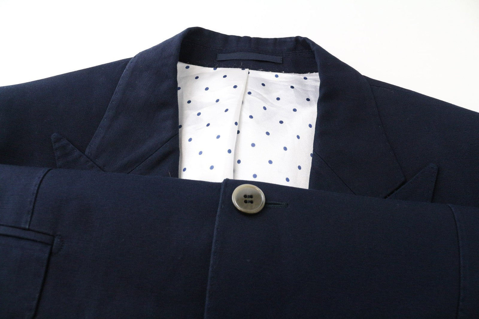 SUITSUPPLY vyriškas švarkas UK42R mėlynas grynos medvilnės vienos krūtinės smailiu atvartu 