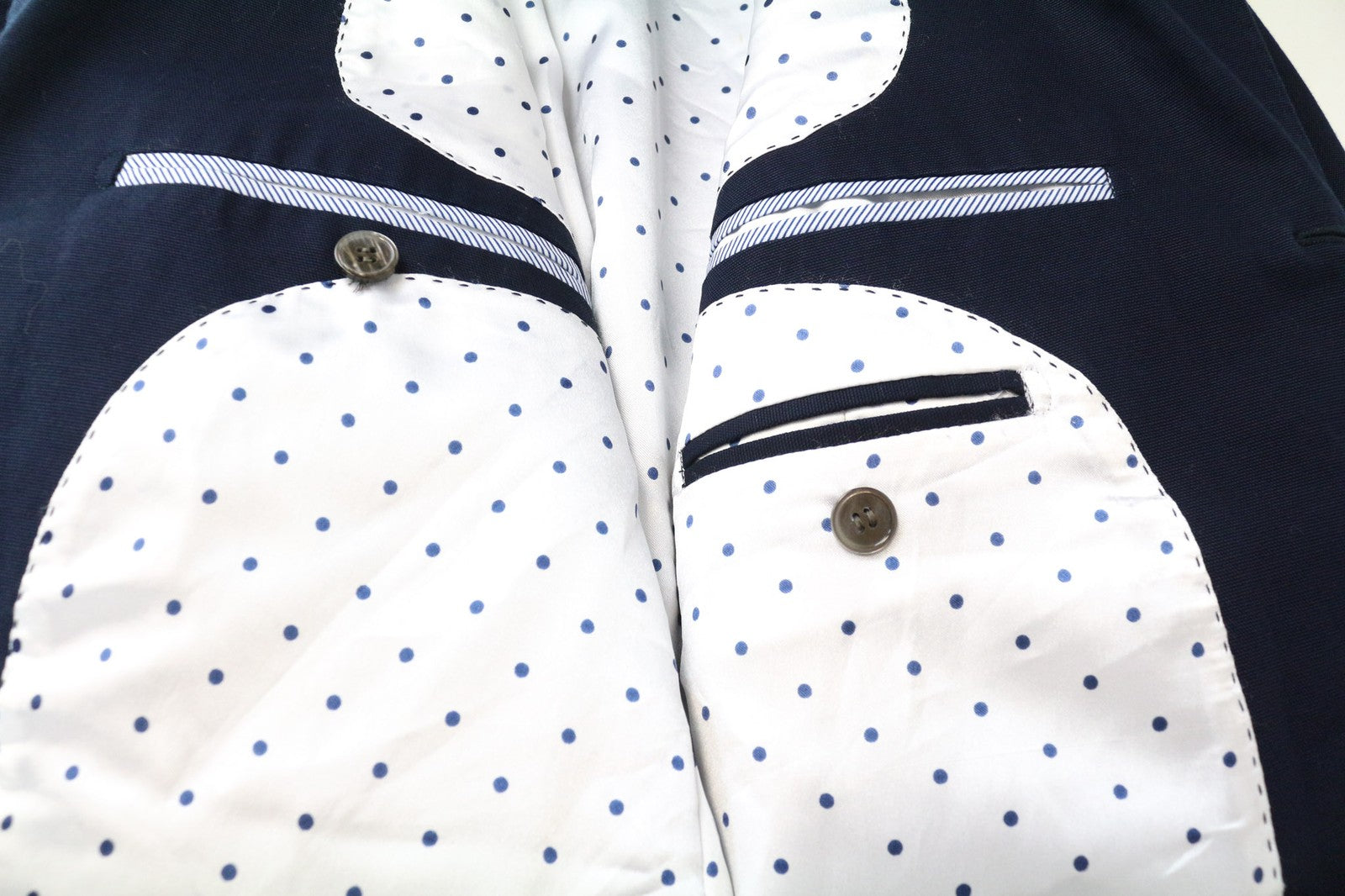 SUITSUPPLY vyriškas švarkas UK42R mėlynas grynos medvilnės vienos krūtinės smailiu atvartu 