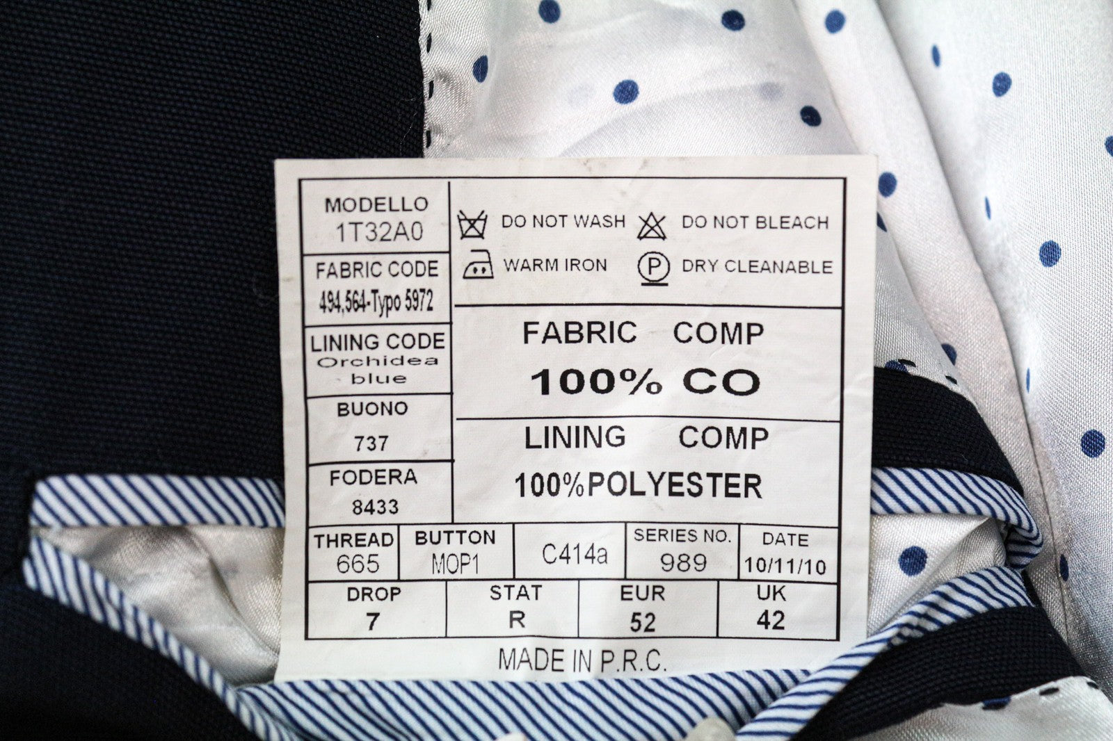 SUITSUPPLY vyriškas švarkas UK42R mėlynas grynos medvilnės vienos krūtinės smailiu atvartu 