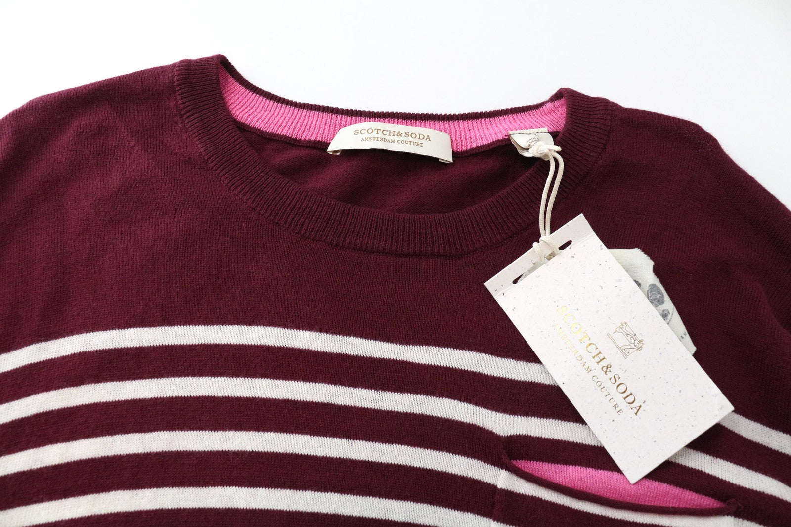 SCOTCH &amp; SODA Ams Couture vyriškas džemperis L dydžio violetinis, raudonas, dryžuotas laisvalaikio megztinis 