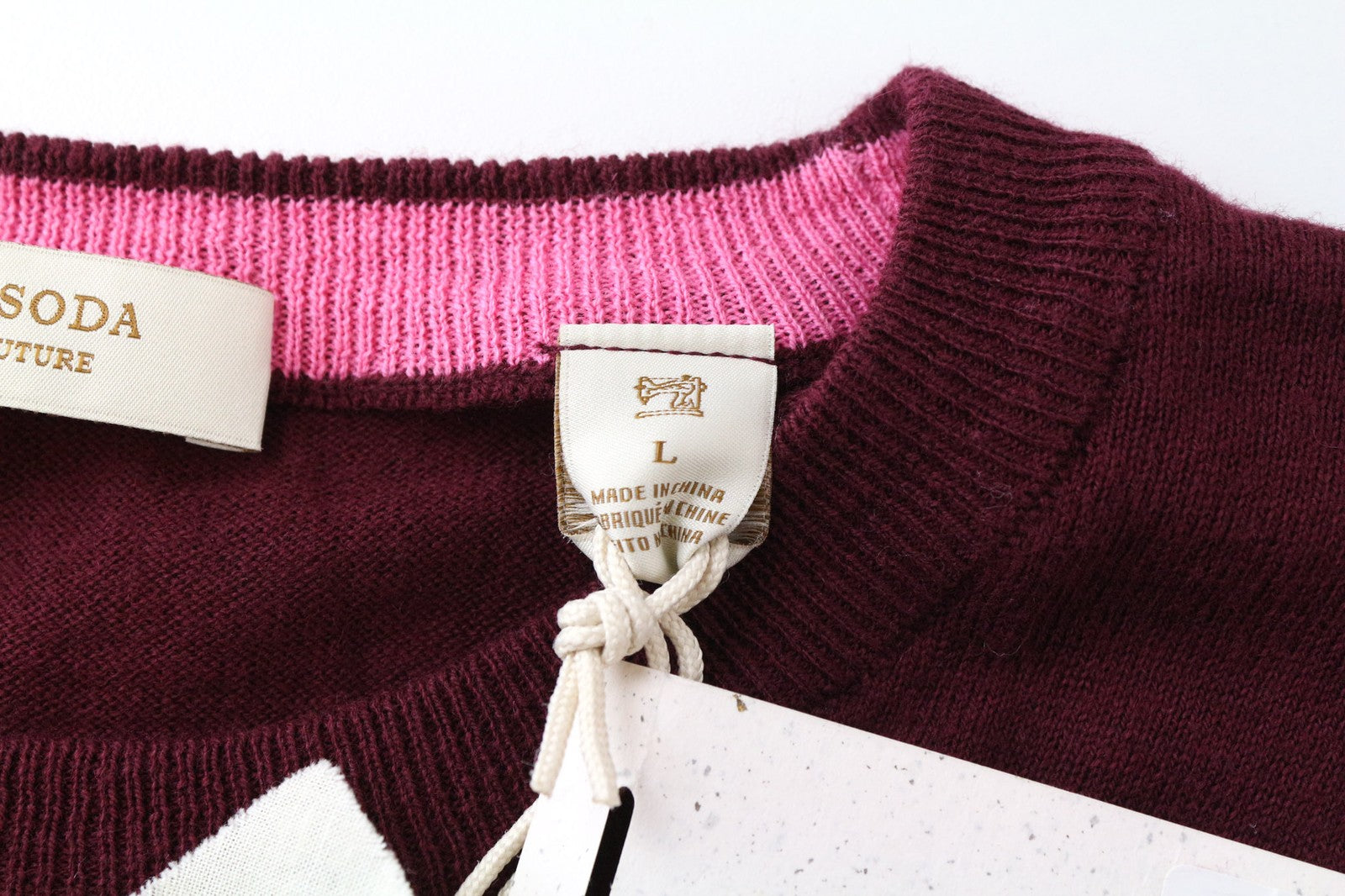 SCOTCH &amp; SODA Ams Couture vyriškas džemperis L dydžio violetinis, raudonas, dryžuotas laisvalaikio megztinis 