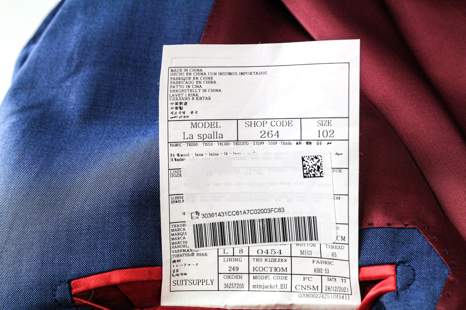 SUITSUPPLY La Spalla Men's Blazer UK42S Blue Wool Mohair Single-Breast Lined