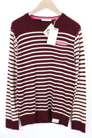 SCOTCH &amp; SODA Ams Couture vyriškas džemperis su violetinėmis raudonomis juostelėmis, vilnoniu medvilniniu megztiniu, S dydžio 