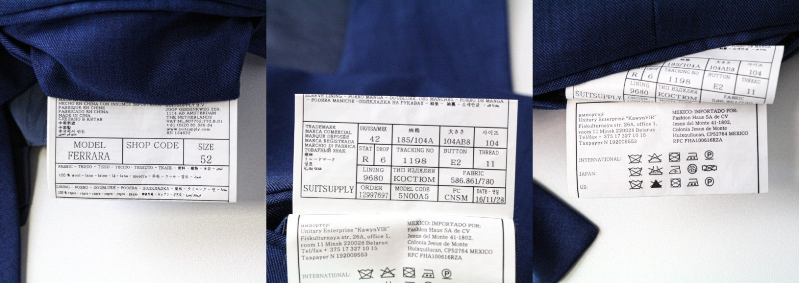 SUITSUPPLY La Spalla Men's Suit UK42R Blue 3 Piece Pure Wool Single-Breasted Set