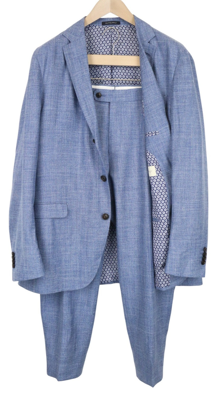 SUITSUPPLY La Spalla Men's Suit UK46R Blue 2 Piece Linen Wool Silk Blend Outfit