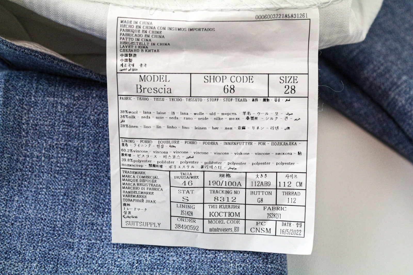 SUITSUPPLY La Spalla Men's Suit UK46R Blue 2 Piece Linen Wool Silk Blend Outfit