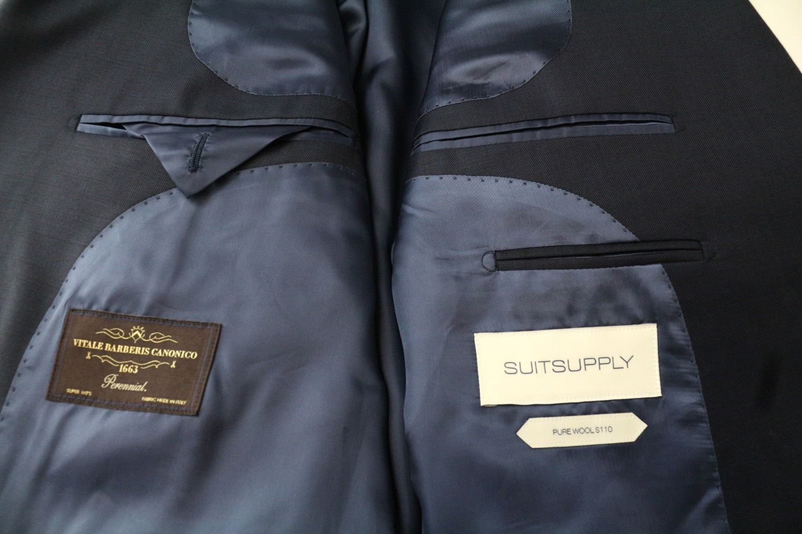 SUITSUPPLY Lazio Men's Suit UK50S Blue Slim 3Pc Perennial S110s Wool Blend