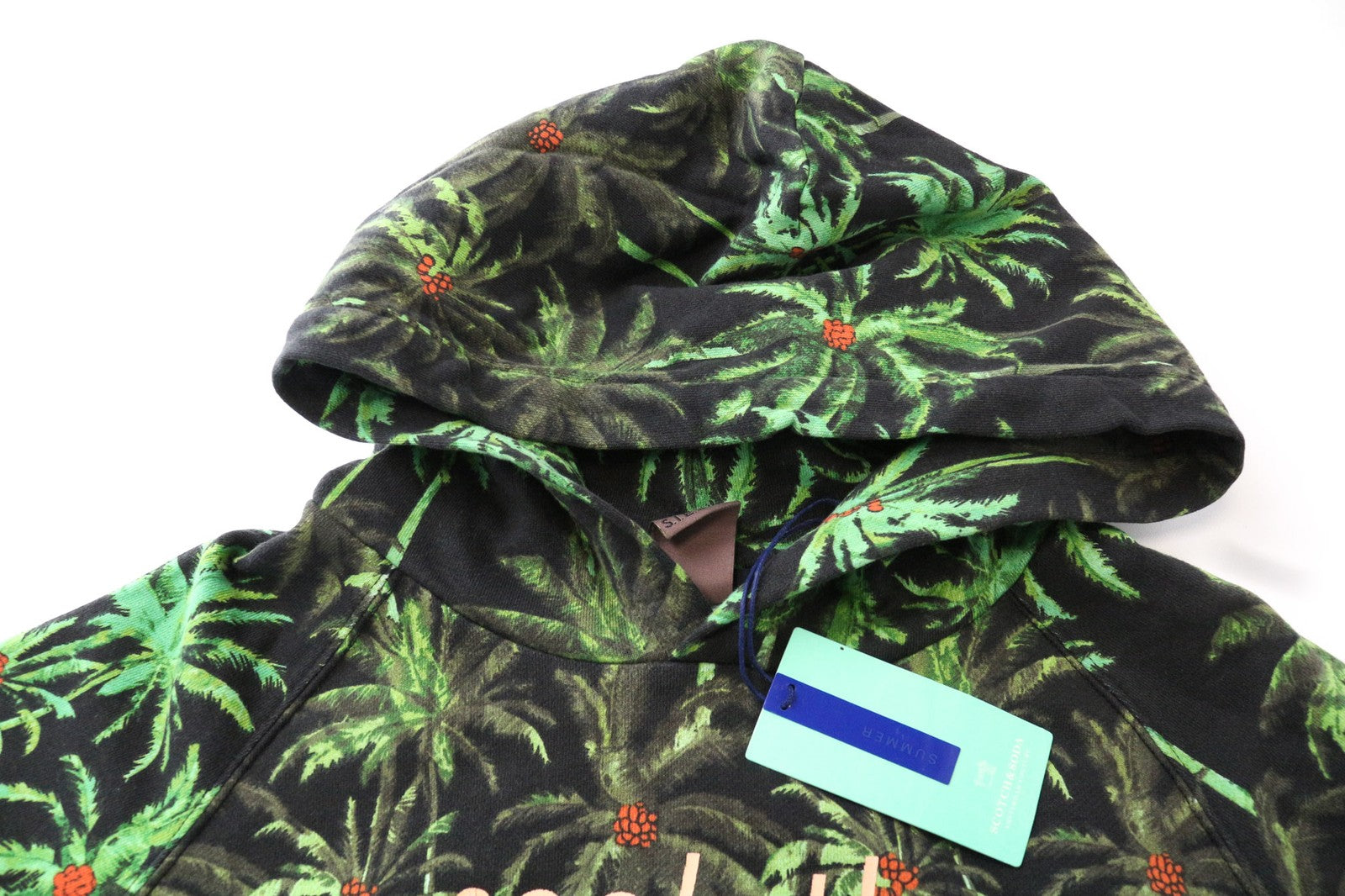 SCOTCH &amp; SODA vyriškas džemperis su gobtuvu, žalias, L dydžio, su delnų raštu, grynos medvilnės džersio raštu 