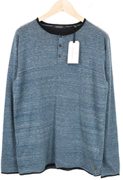 SCOTCH &amp; SODA vyriški marškinėliai L dydžio, megzti plonu kaklu, mėlyni melanžo spalvos, grynos medvilnės 