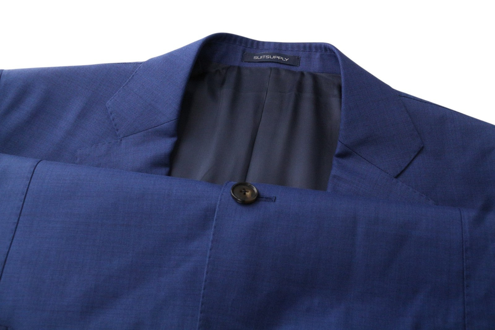 SUITSUPPLY Lazio Men's Suit UK48S Slim Pure Wool Mid Blue Sharkskin 2-Piece