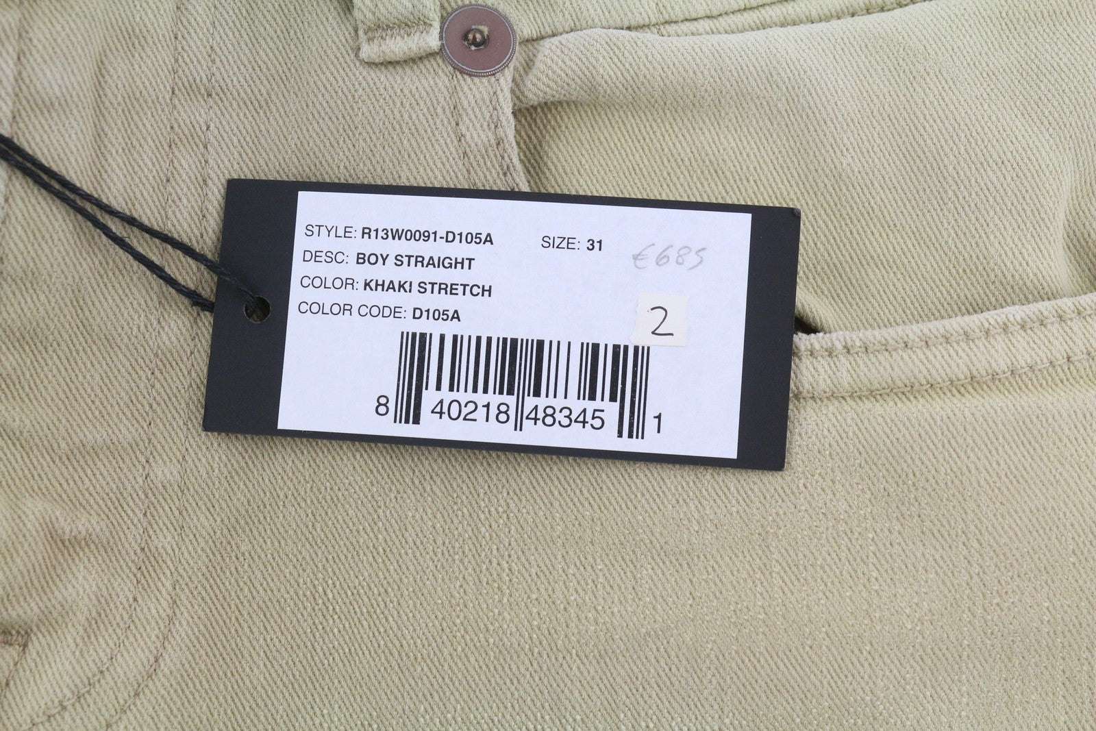 R13 Boy Straight Women Jeans 29 Khaki Stretch Faded Cropped Ankle Length RRP€699