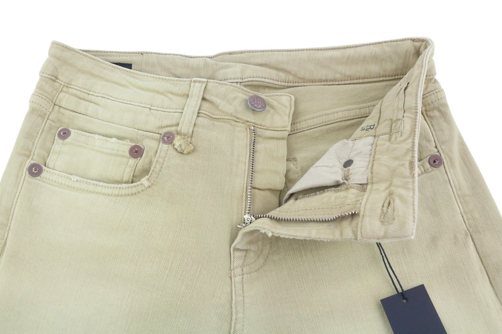 R13 Boy Straight Women Jeans 27 Khaki Stretchy Washed Cropped Ankled RRP€699