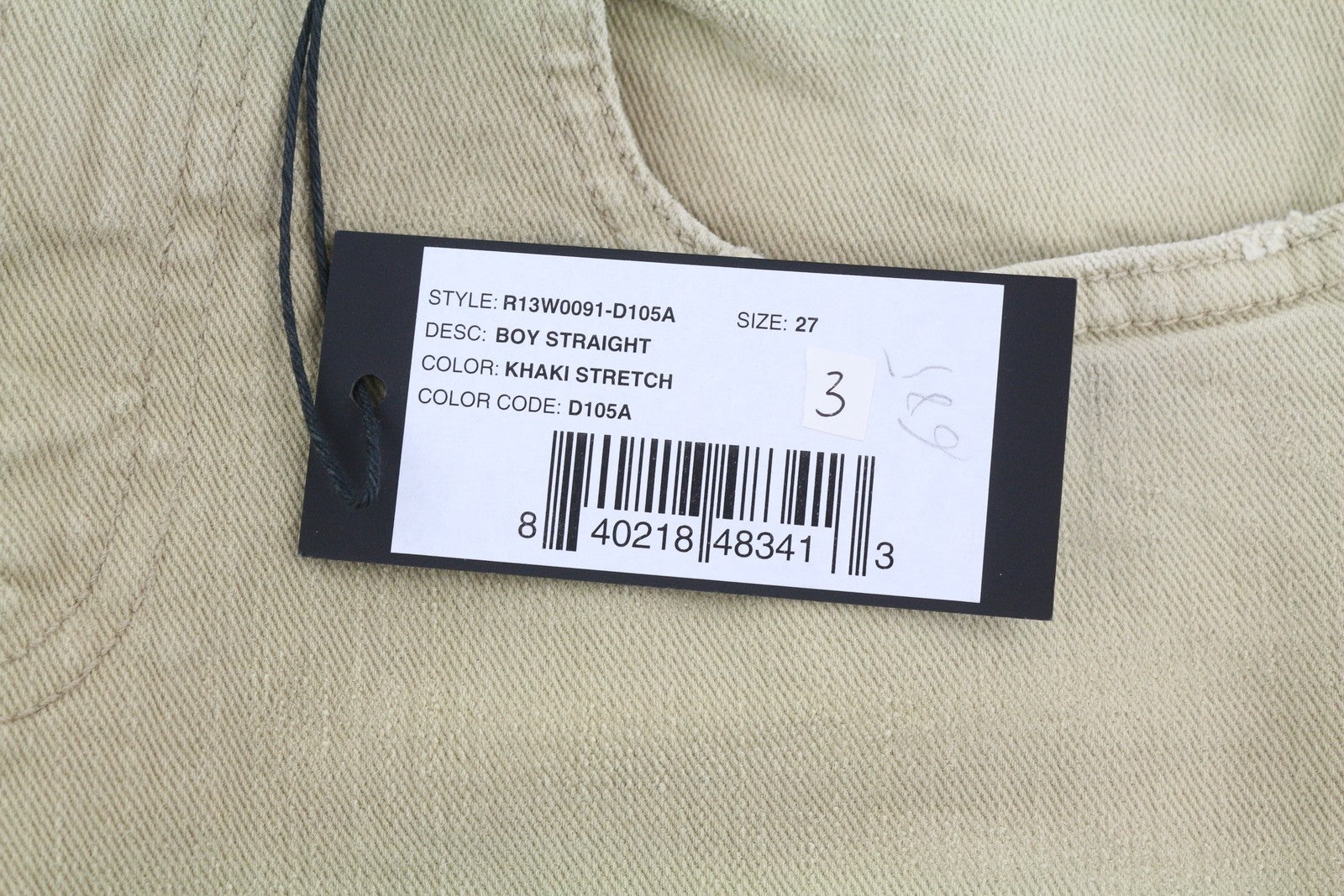 R13 Boy Straight Women Jeans 27 Khaki Stretchy Washed Cropped Ankled RRP€699