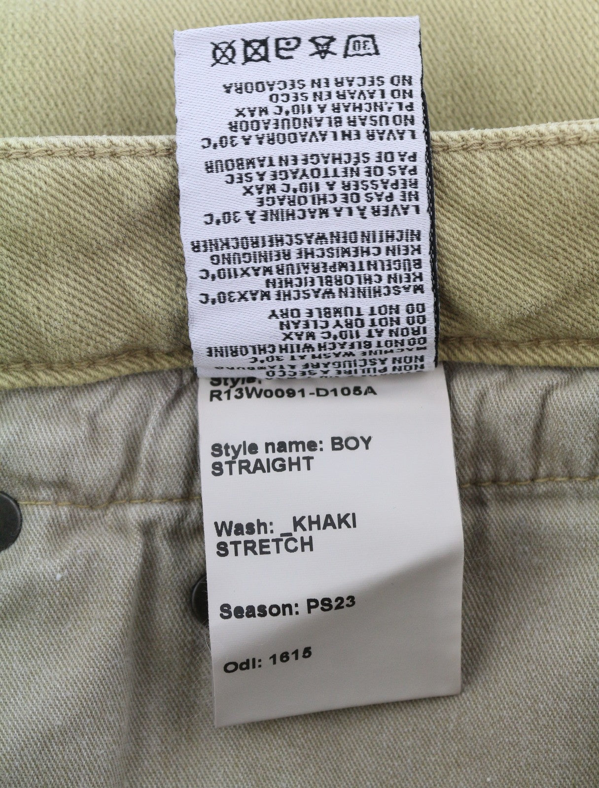 R13 Boy Straight Women Jeans 30 Khaki Stretch Faded Cropped Ankle Length RRP€699