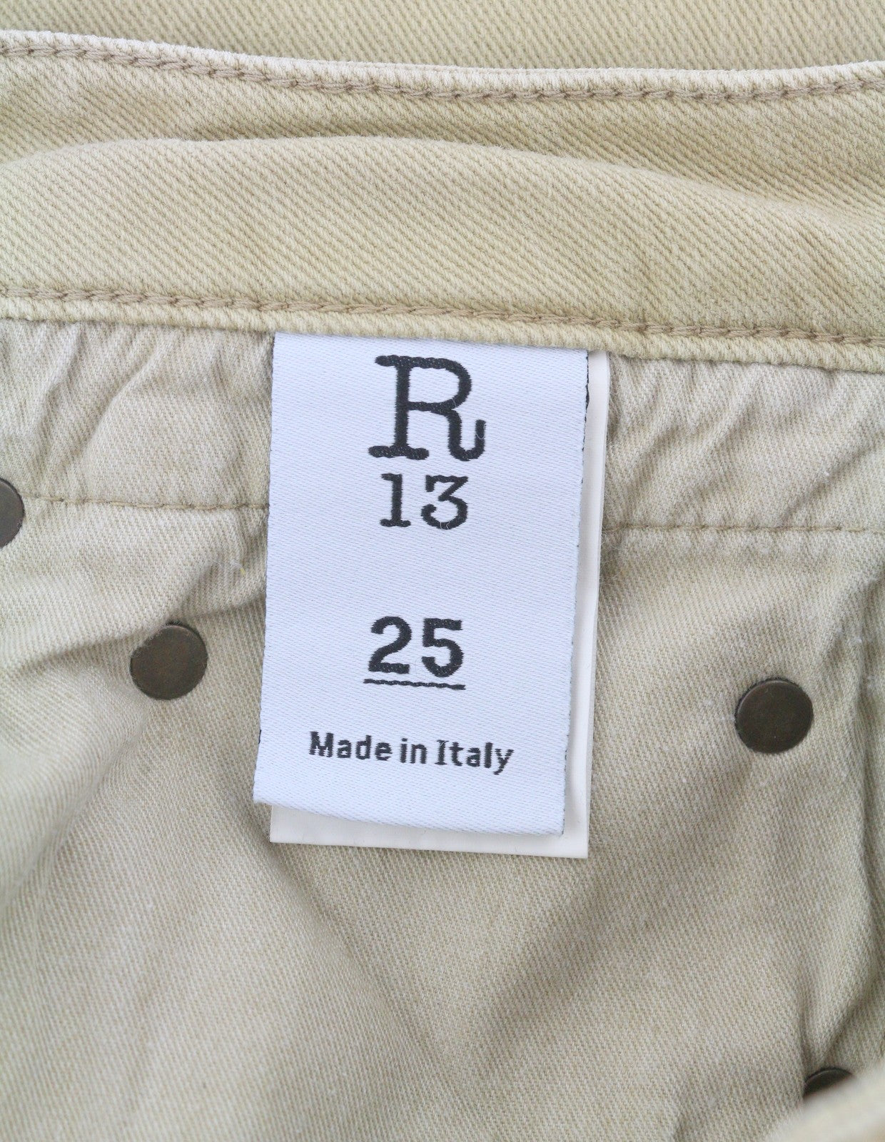 R13 Boy Straight Women Jeans 25 Khaki Stretchy Washed Cropped Ankled RRP€699