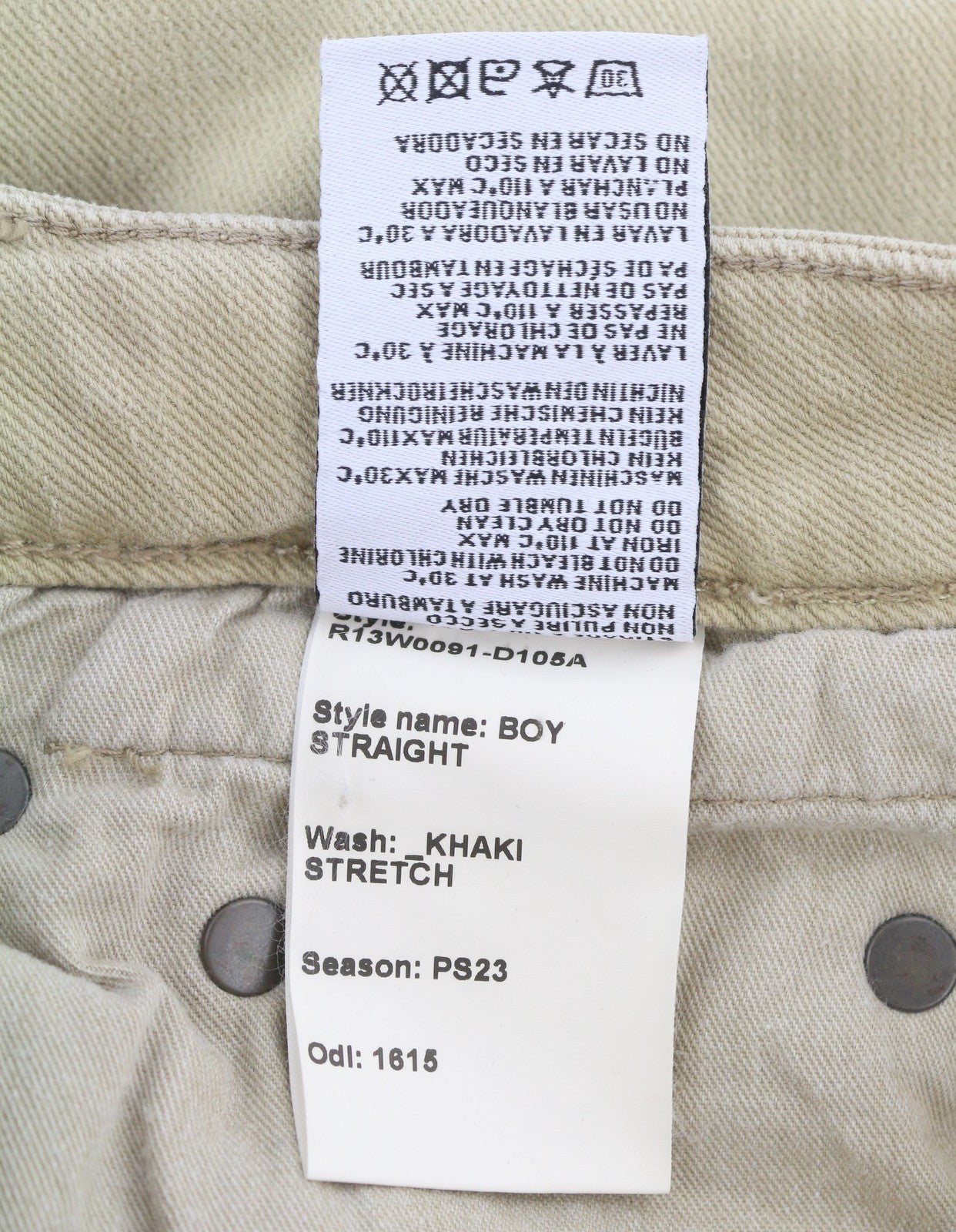 R13 berniukiški tiesūs moteriški džinsai, 24 chaki spalvos, tamprūs, trumpi, iki kulkšnių, RRP 699 € 