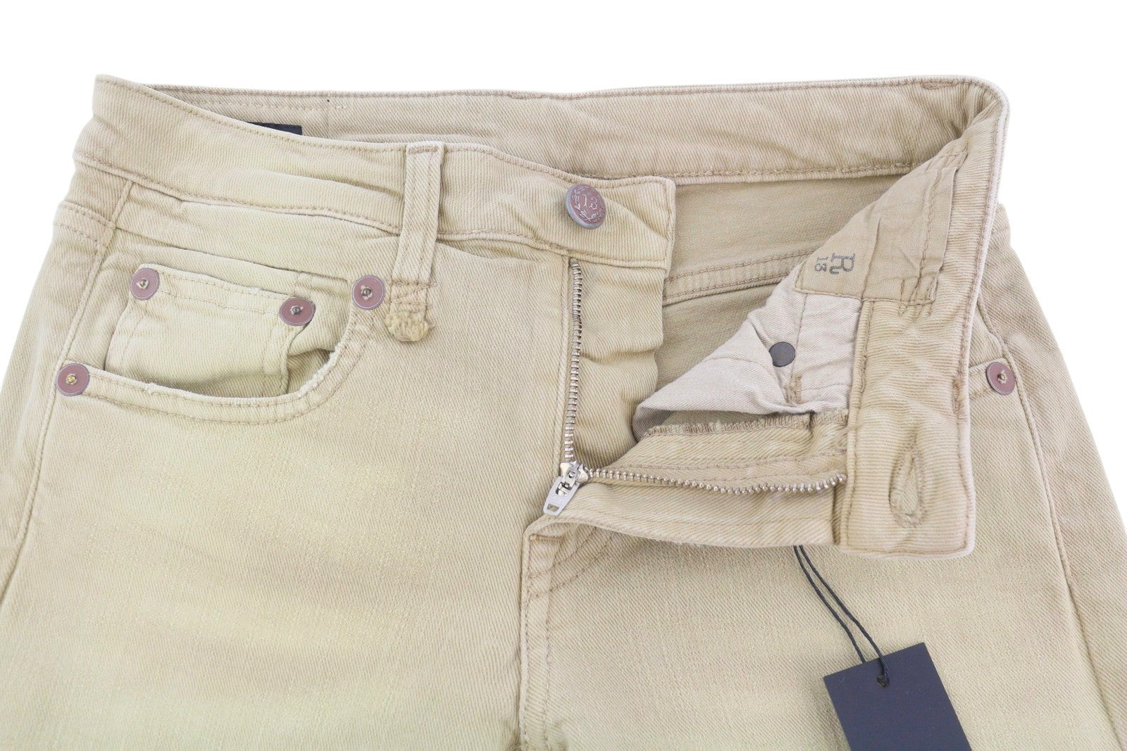 R13 berniukiški tiesūs moteriški džinsai, 24 chaki spalvos, tamprūs, trumpi, iki kulkšnių, RRP 699 € 