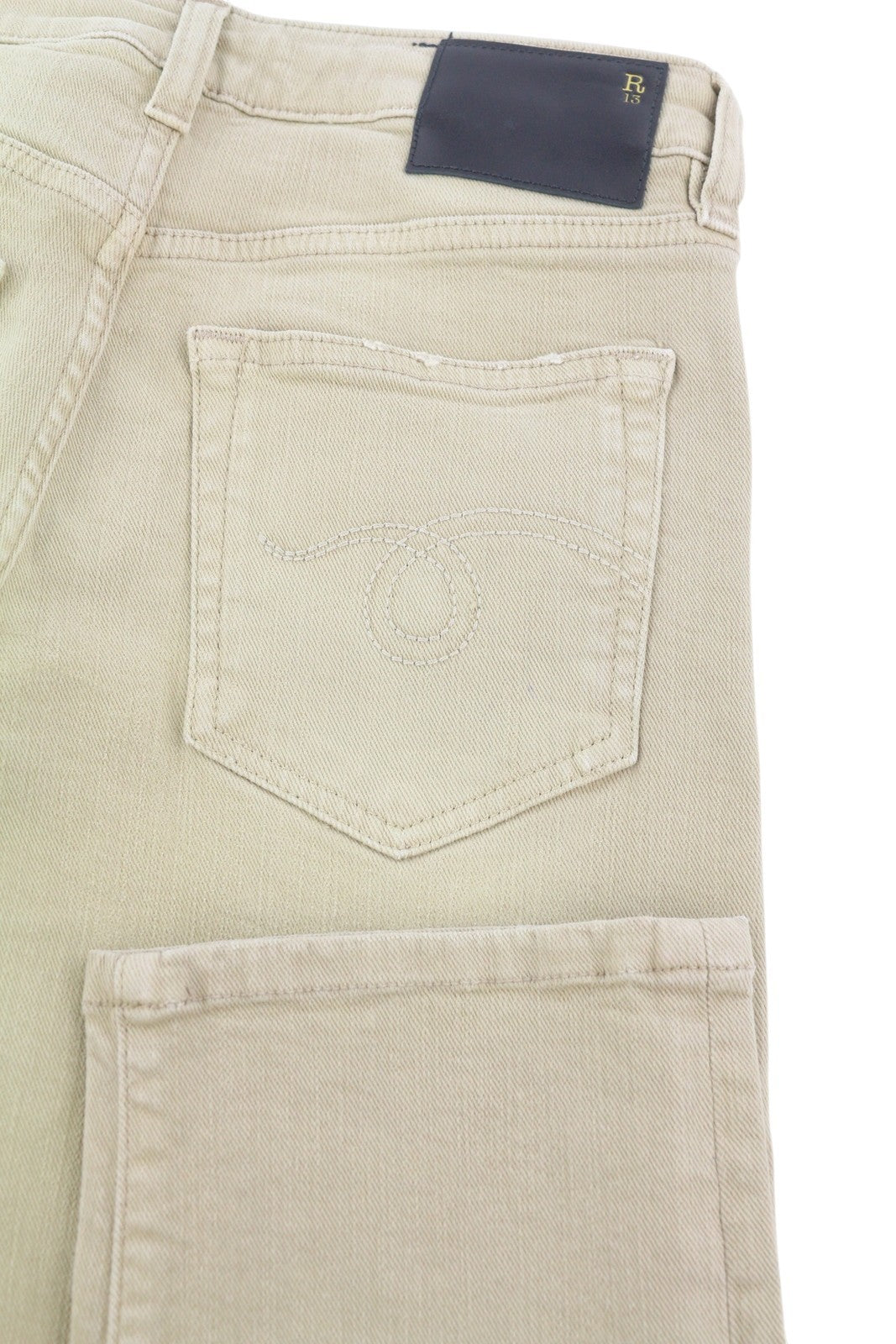 R13 berniukiški tiesūs moteriški džinsai, 24 chaki spalvos, tamprūs, trumpi, iki kulkšnių, RRP 699 € 