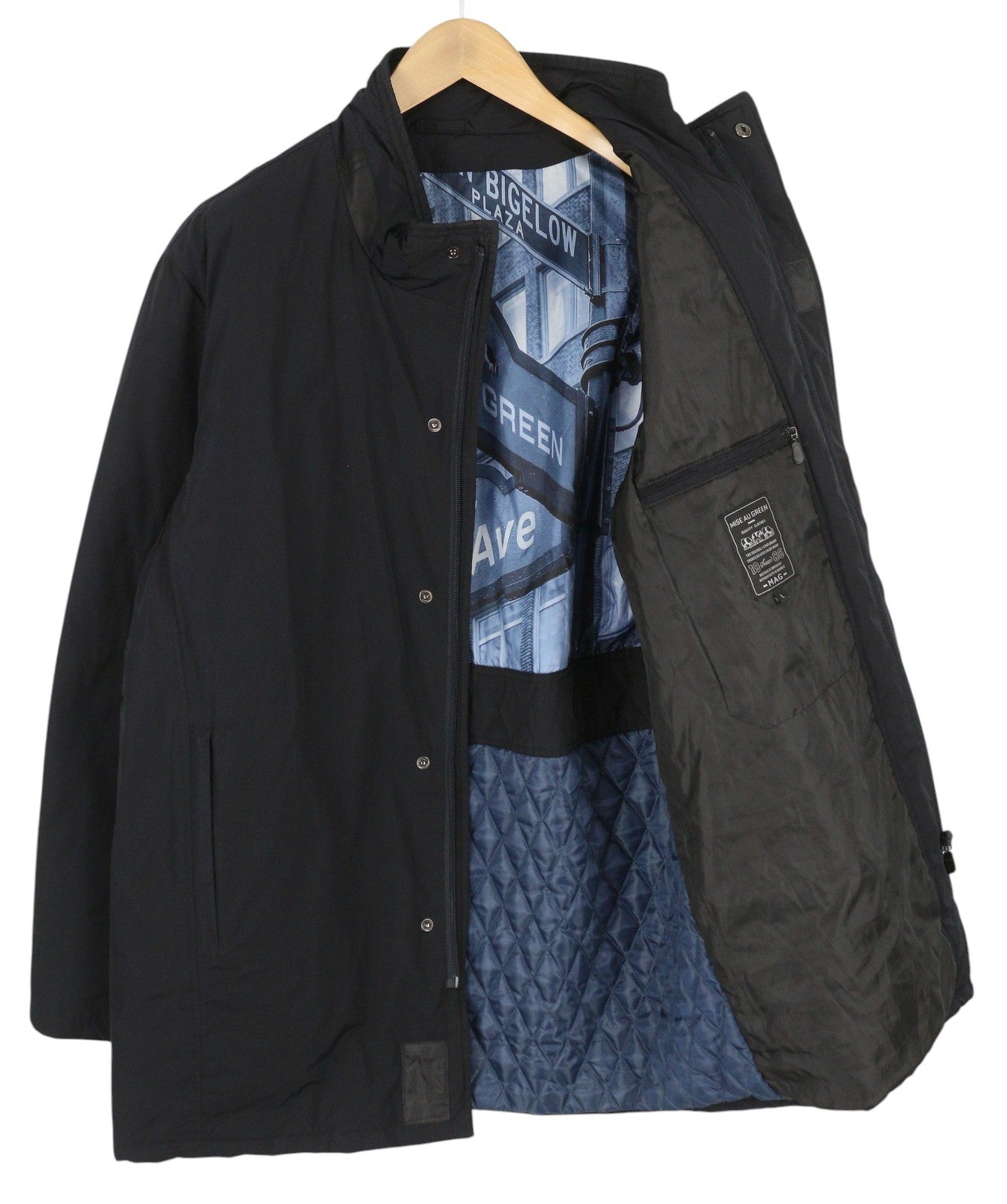 MISE AU GREEN Vyriška striukė L Juoda Pilnu Užtrauktuku Aukšta Apykakle Šiltinta Pamušalu Vidutinio Ilgio 