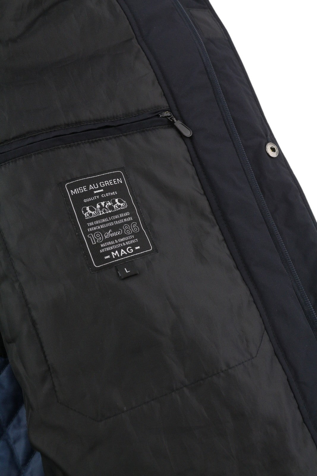 MISE AU GREEN Vyriška striukė L Juoda Pilnu Užtrauktuku Aukšta Apykakle Šiltinta Pamušalu Vidutinio Ilgio 