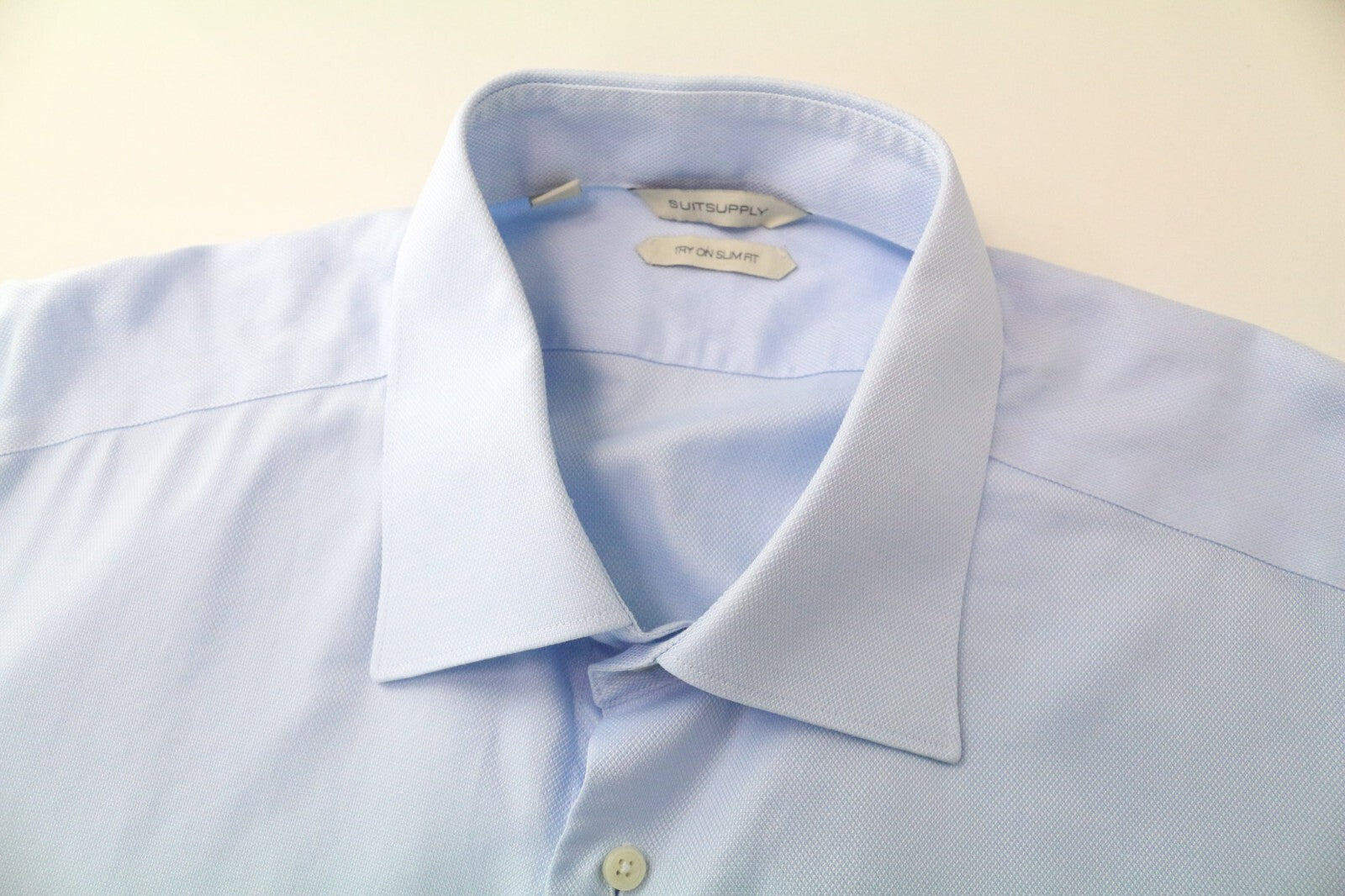 SUITSUPPLY vyriški marškinėliai 45/17 3/4 ploni grynos medvilnės šviesiai mėlyni ilgomis rankovėmis 