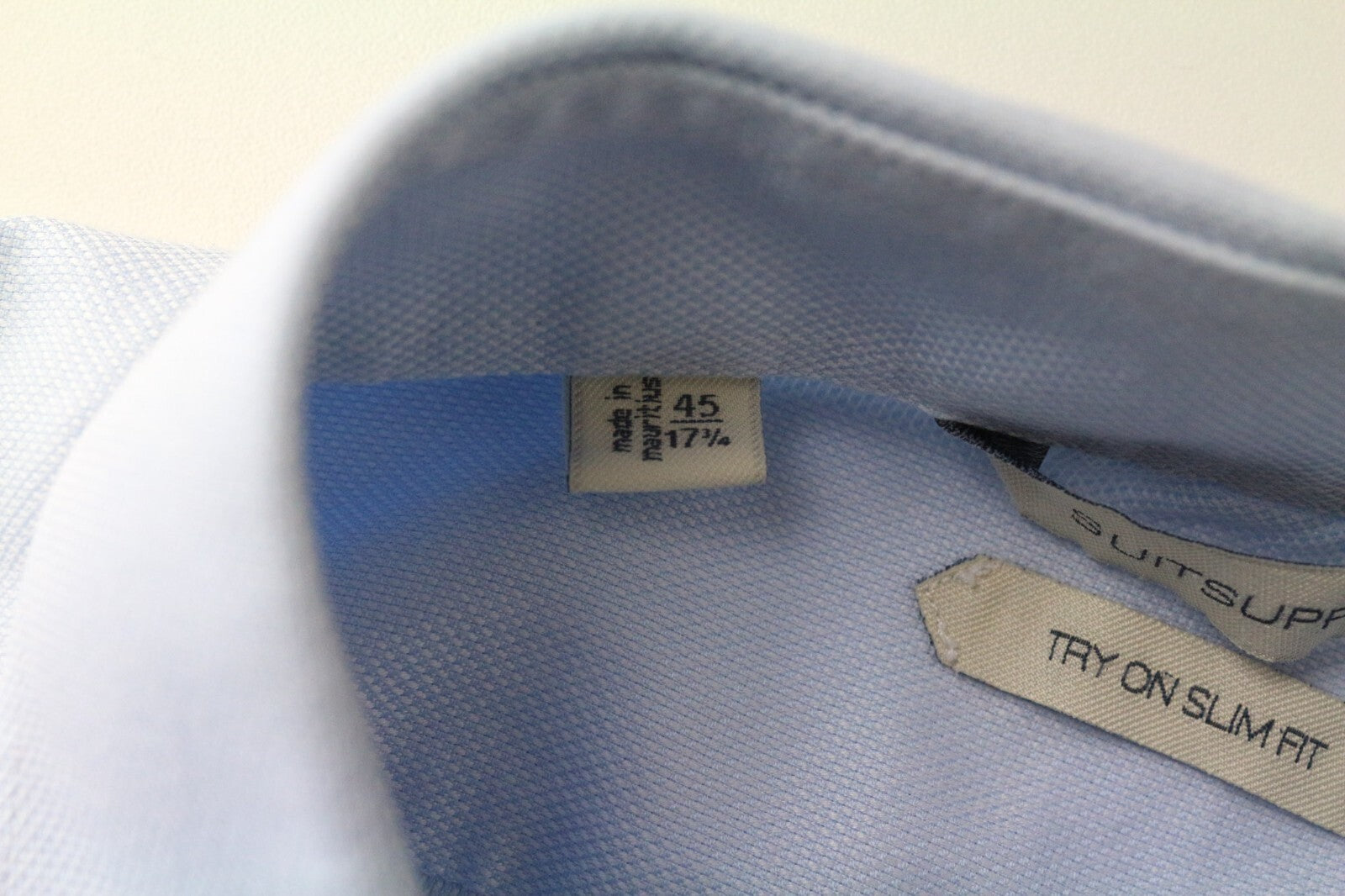 SUITSUPPLY vyriški marškinėliai 45/17 3/4 ploni grynos medvilnės šviesiai mėlyni ilgomis rankovėmis 