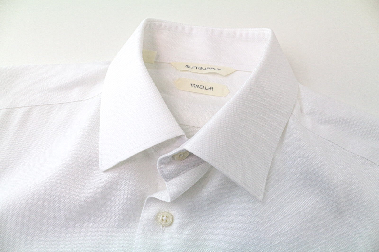 „SUITSUPPLY Traveller“ vyriški marškinėliai, 38/15, ploni, grynos medvilnės, balti, klasikiniai, su sagomis 