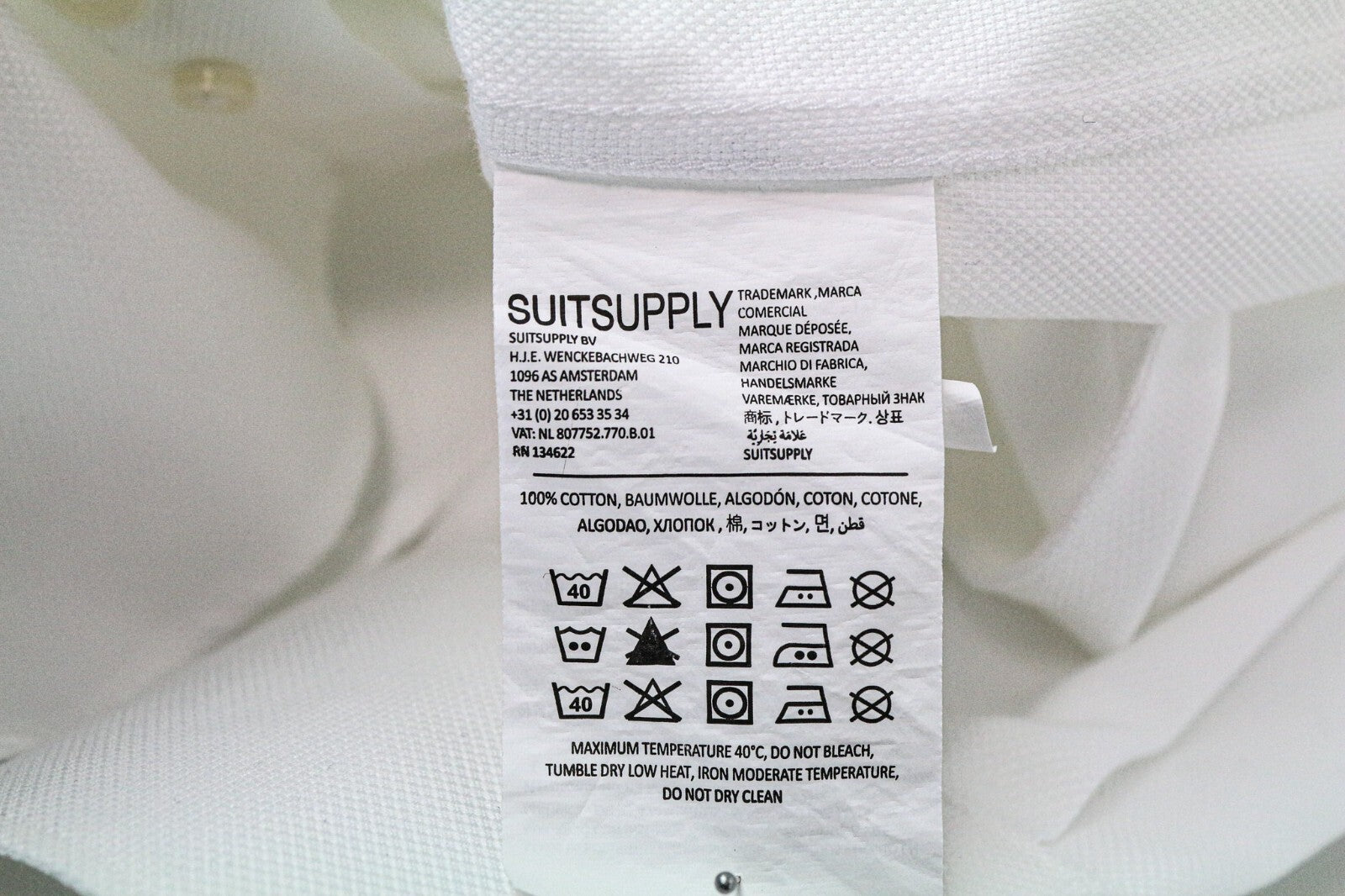 „SUITSUPPLY Traveller“ vyriški marškinėliai, 38/15, ploni, grynos medvilnės, balti, klasikiniai, su sagomis 