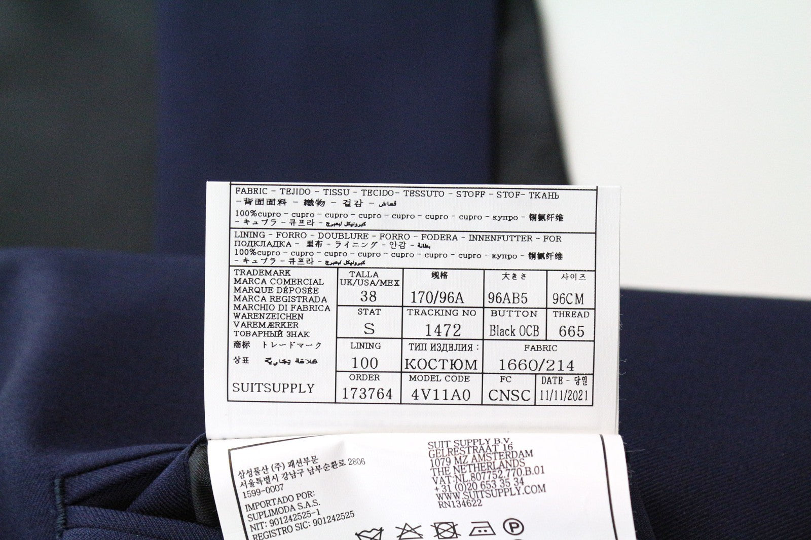 SUITSUPPLY Lazio Tuxedo Men's Suit UK40R Slim Blue Super 130's Wool 3-Piece