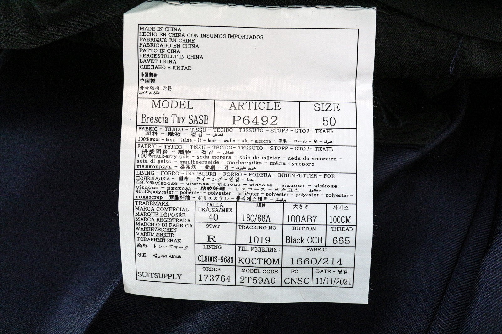 SUITSUPPLY Lazio Tuxedo Men's Suit UK40R Slim Blue Super 130's Wool 3-Piece